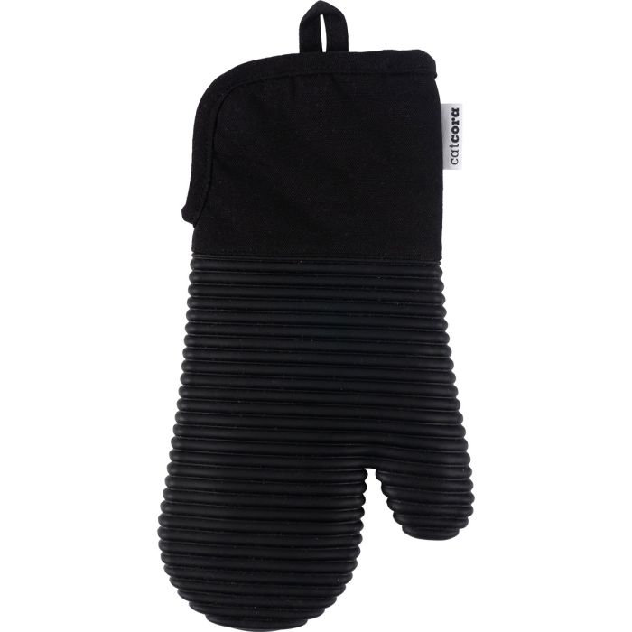 Cat Cora Oven Mitt – Heavyweight Exterior | Quilted Lining | Non-Slip Silicone – Black