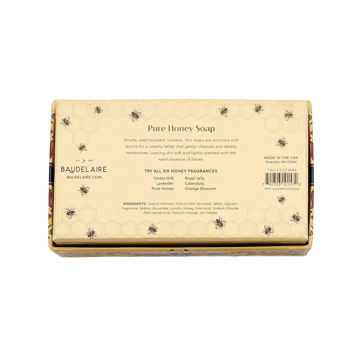 Baudelaire Pure Honey Bar Soap – 3.5oz – 2 Bar Gift Box