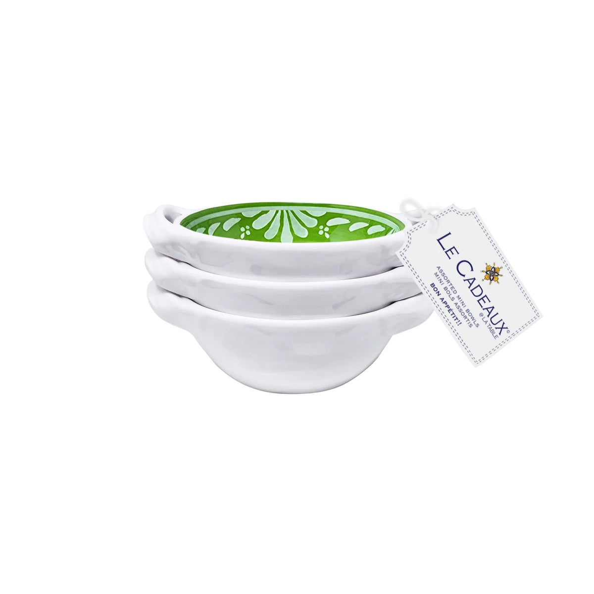 Le Cadeaux Melamine Mini Handled Bowls – Set of 3 – Paloma Green