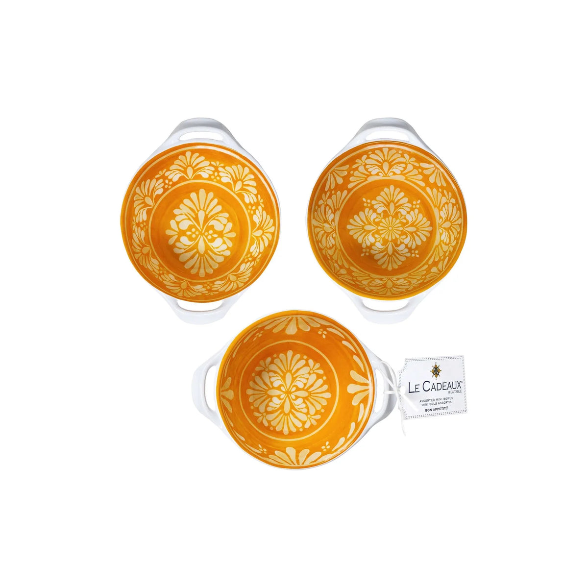 Le Cadeaux Melamine Mini Handled Bowls – Set of 3 – Paloma Orange