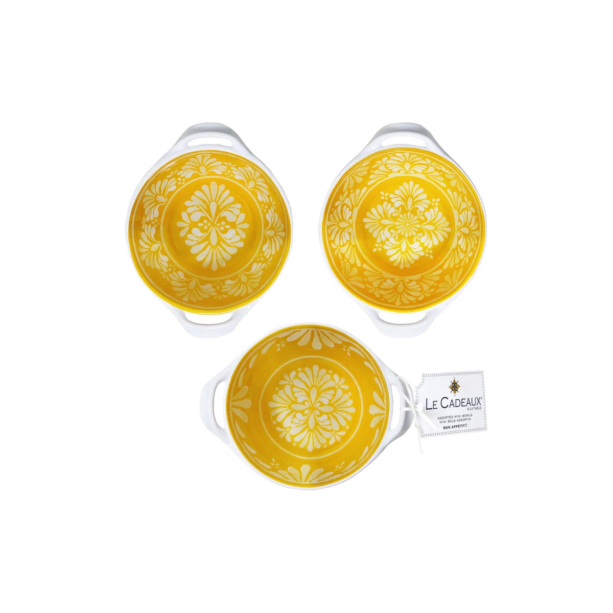 Le Cadeaux Melamine Mini Handled Bowls – Set of 3 – Paloma Yellow