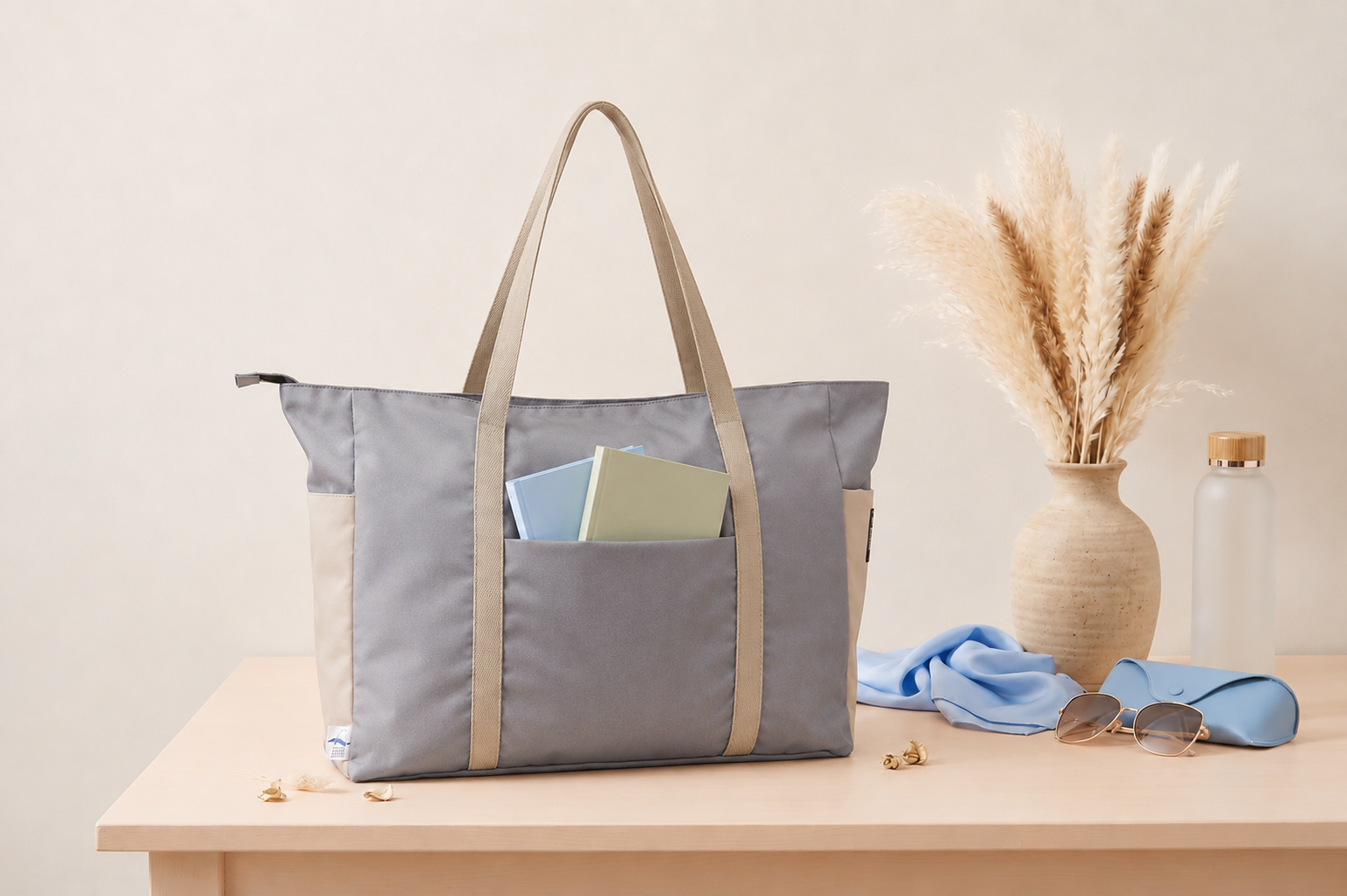Vent For Change Ocean Recycled Large Zipped Shopper Bag – 19" x 15" – Dusty Blue