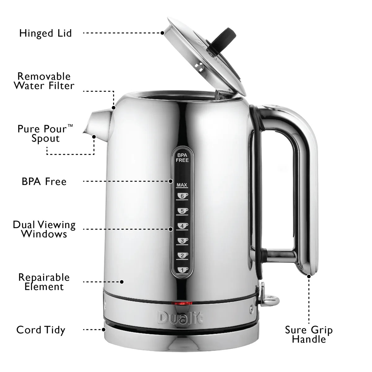 Dualit Classic Quiet Boil Electric Kettle – Polished Stainless Steel – 57 oz