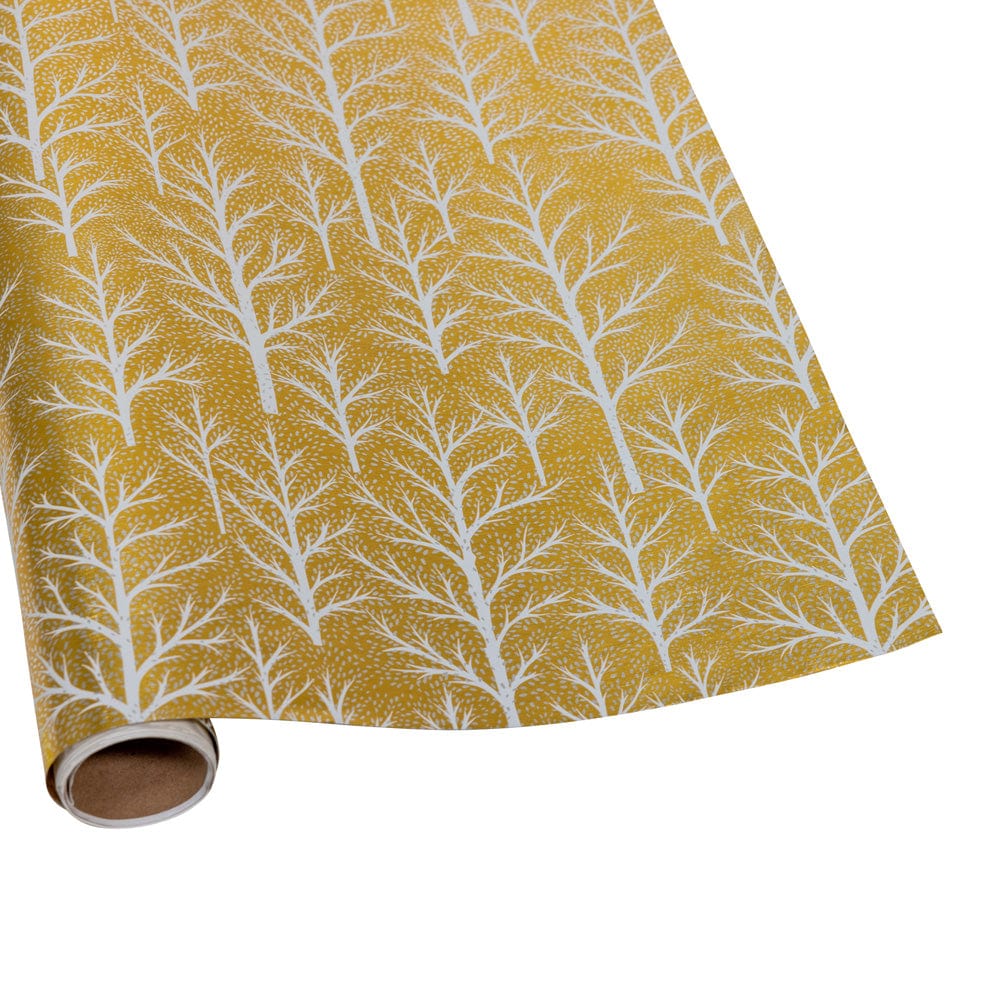 Winter Trees Gift Wrapping Paper in Gold & White - 30" x 6' Roll – Local Delivery Only