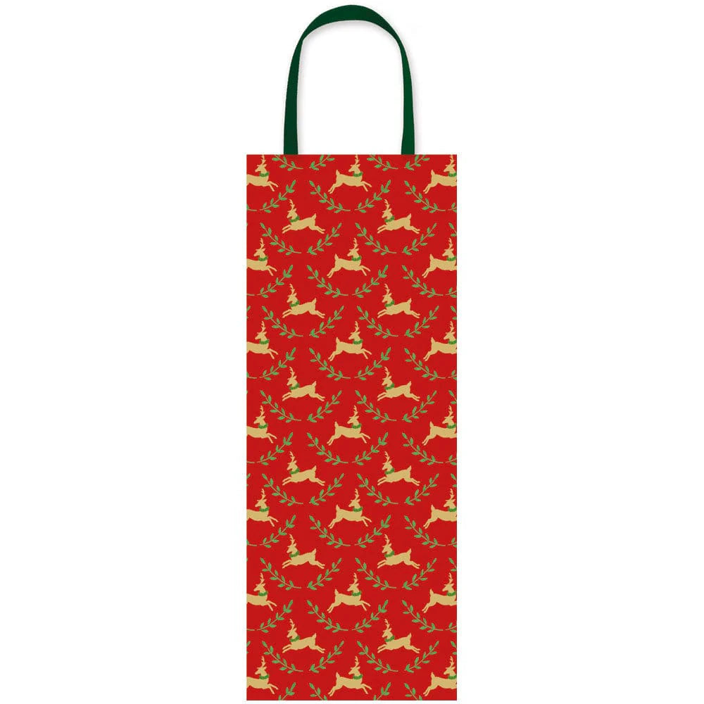 Caspari Little Reindeer Wine Bottle Gift Bag