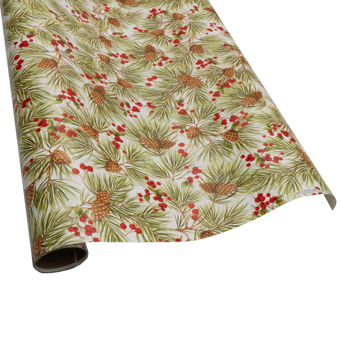 Caspari Evergreen And Berries White Gift Wrap Paper - 30" x 8' Roll – Local Delivery Only