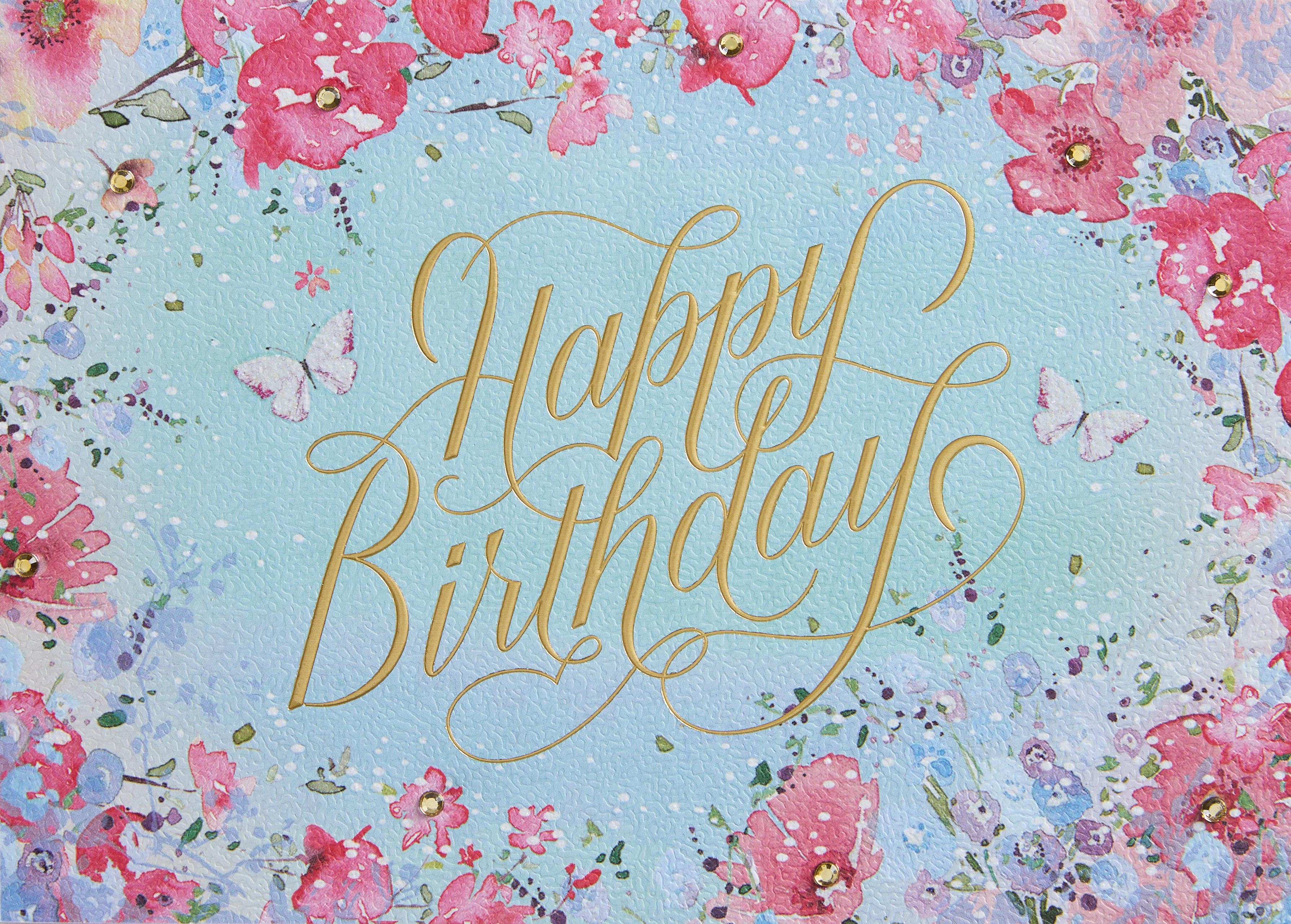 Design Design Handcrafted Birthday Card – Watercolor Florals – 1 Card & 1 Envelope