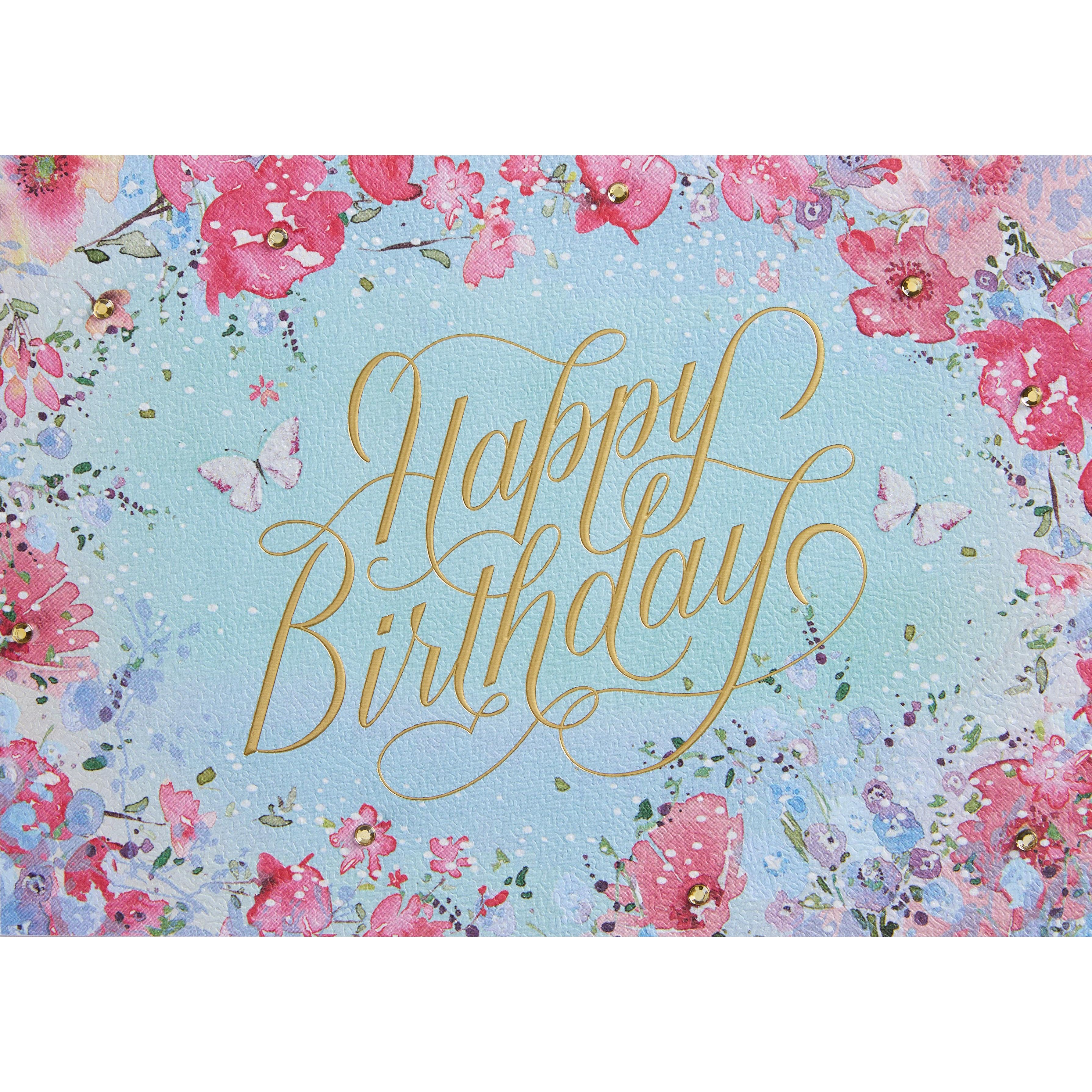 Design Design Handcrafted Birthday Card – Watercolor Florals – 1 Card & 1 Envelope