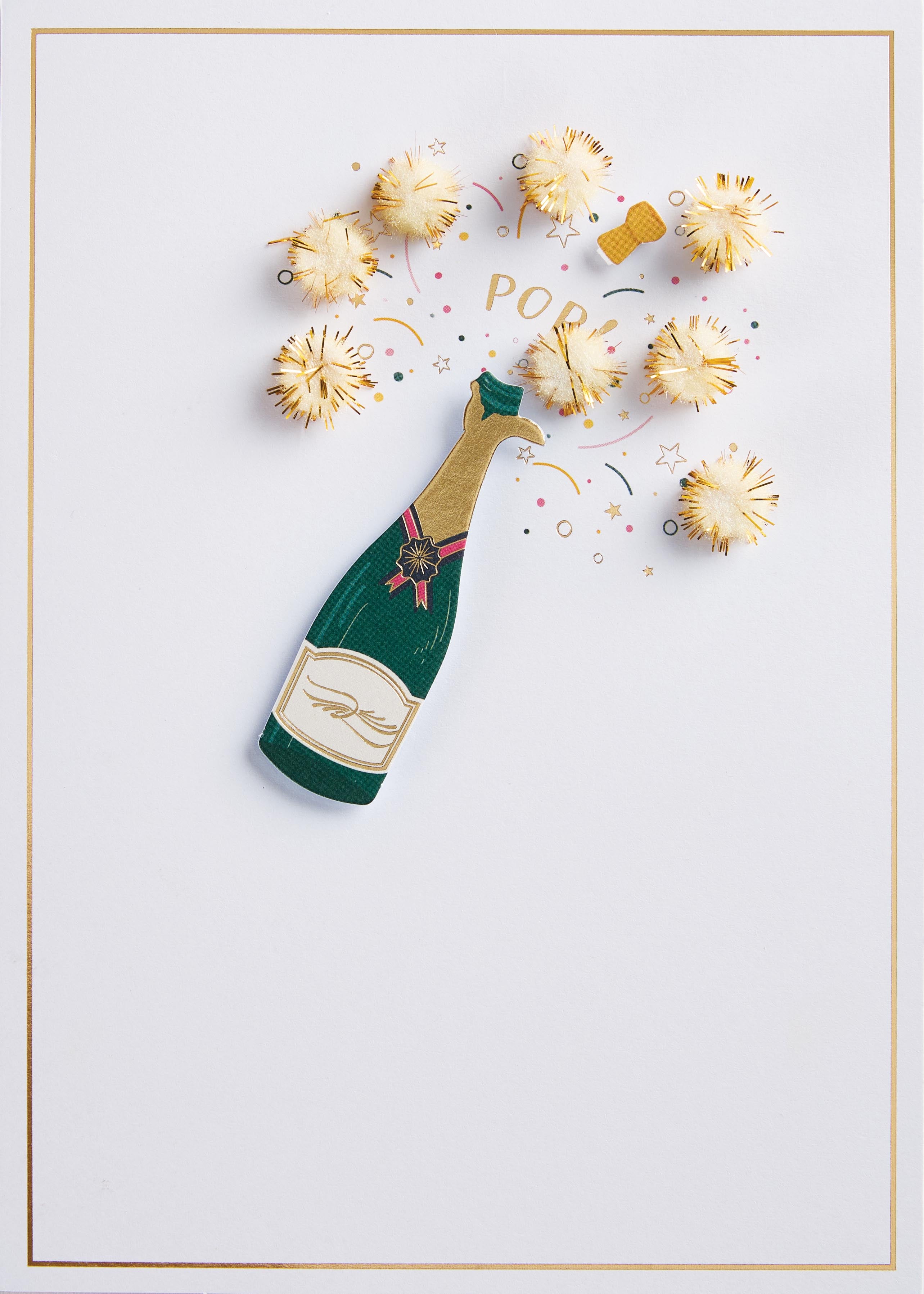 Design Design Handcrafted Birthday Card – Pom Pom Champagne – 1 Card & 1 Envelope