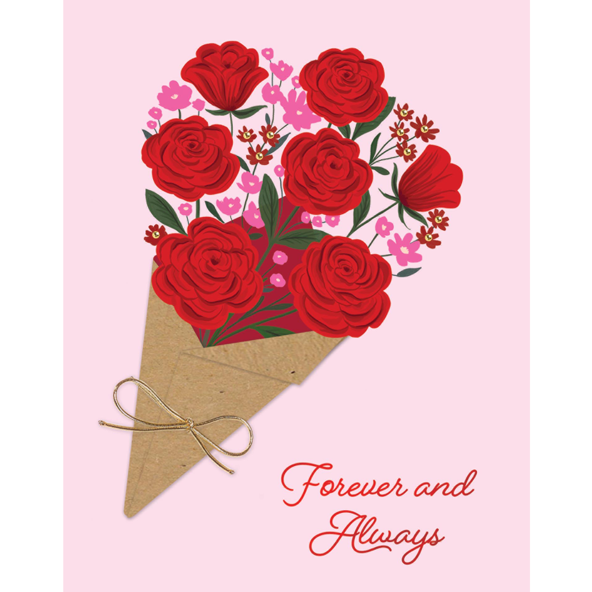 Design Design Handcrafted Valentines Card – Rose Bouquet – 1 Card & 1 Envelope