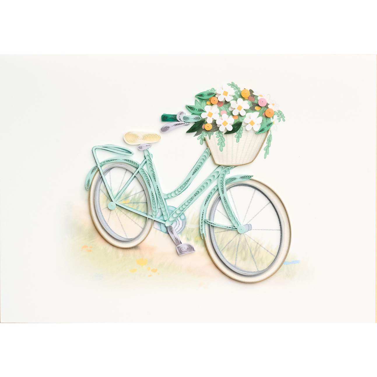 Design Design Handcrafted Card – Vintage Flower Bicycle – 1 Card & 1 Envelope