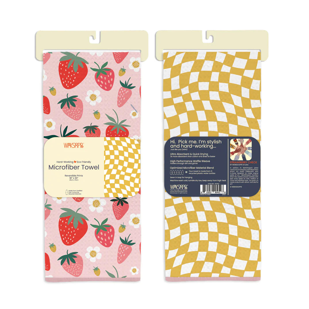 Werkshoppe Microfiber Double Sided Kitchen Towel – Strawberry Check