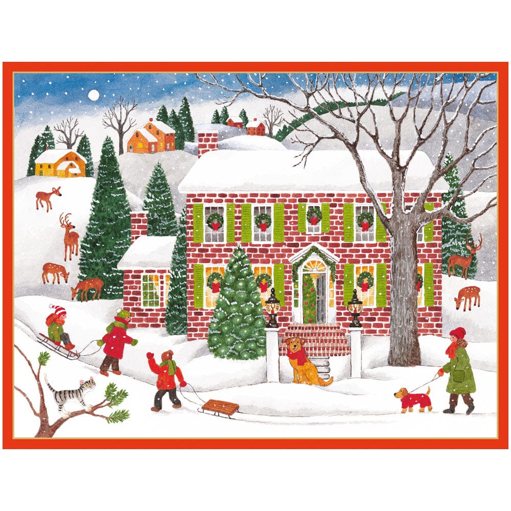Caspari Snow Fun Classic Boxed Christmas Cards – 15 Cards/Envelopes