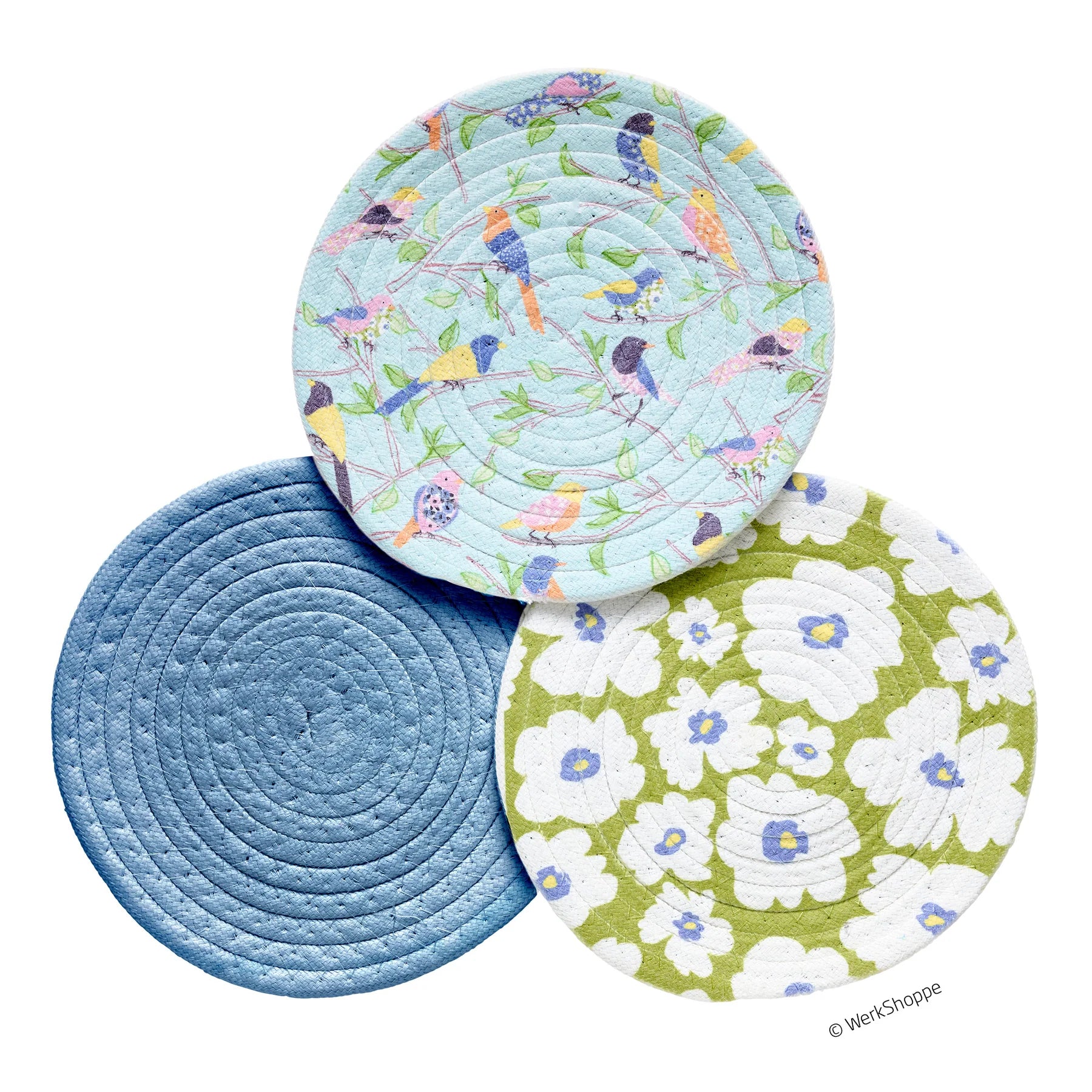 Werkshoppe Floral & Finch Cotton Kitchen Trivets – 8" – Set of 3