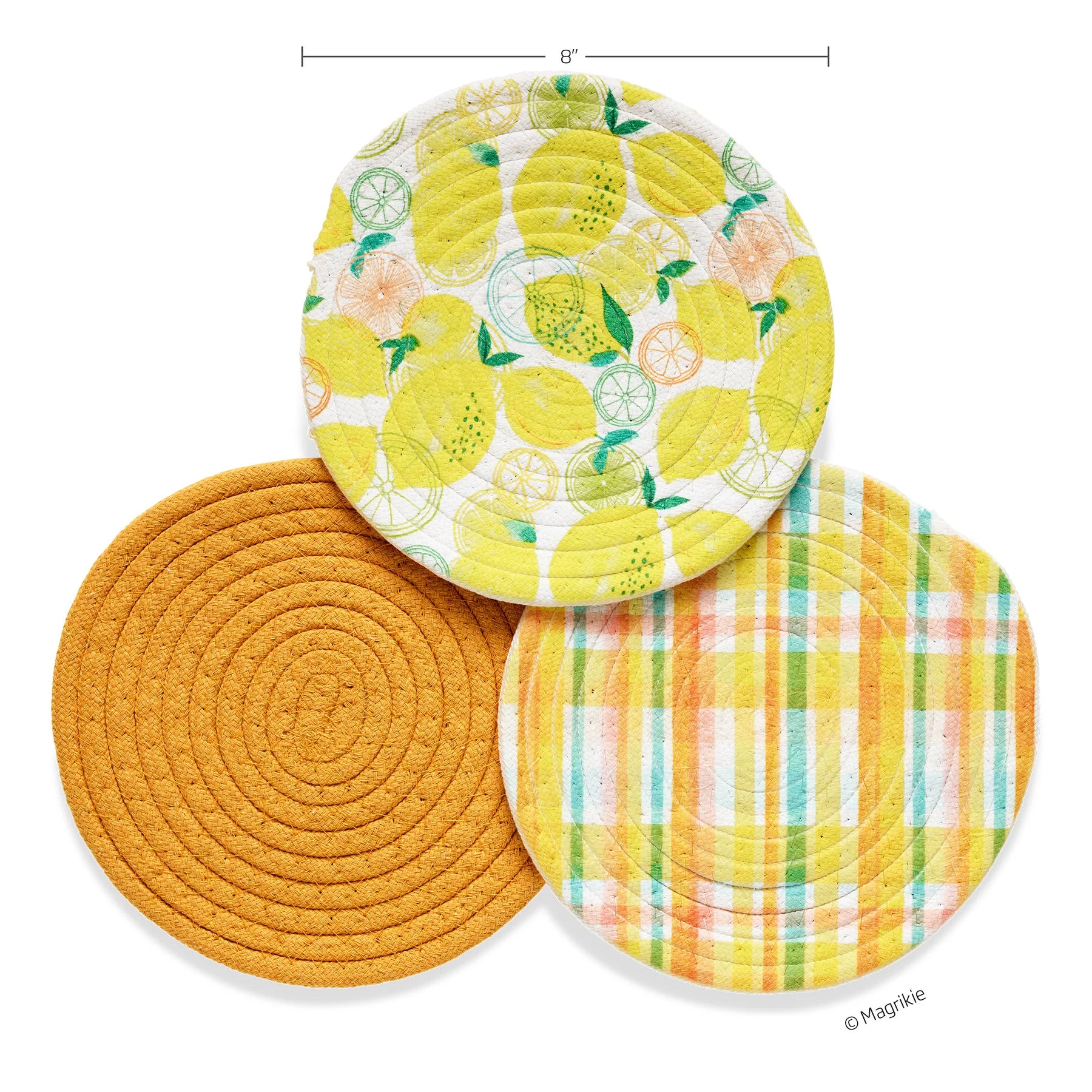 Werkshoppe Lemon Plaid Cotton Kitchen Trivets – 8" – Set of 3