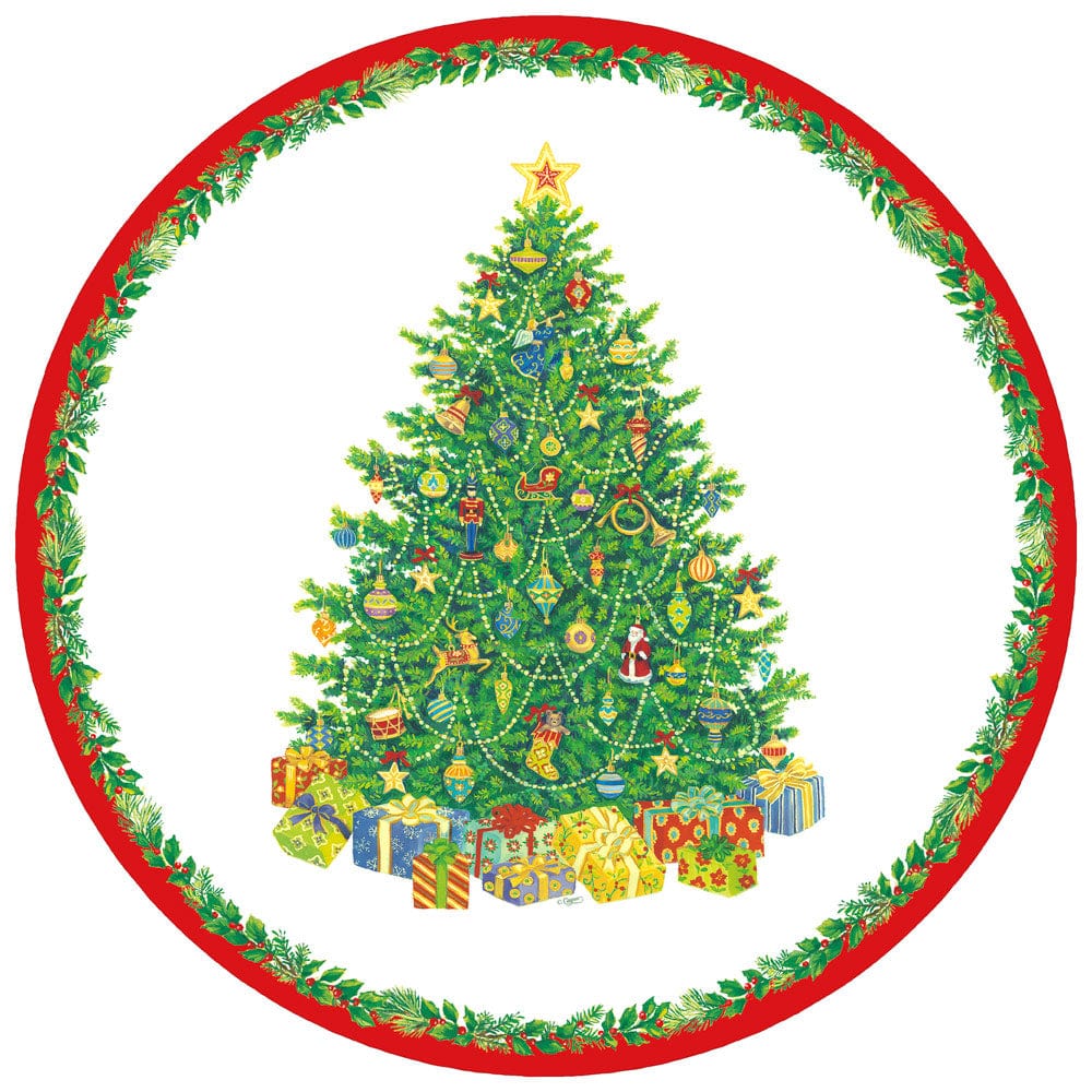 Caspari Christmas Tree Round Paper Placemats - 12 Per Package