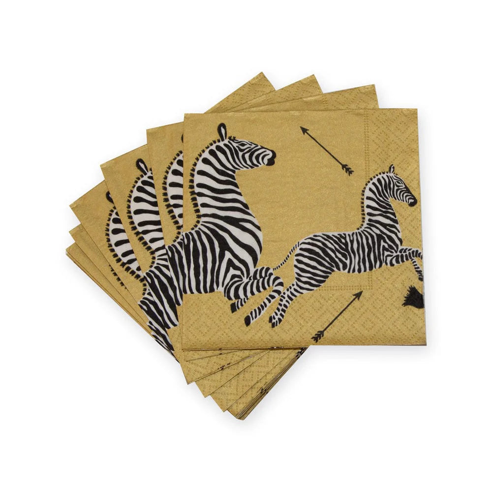 Caspari Zebras In Gold Paper Cocktail Napkins - 20pk