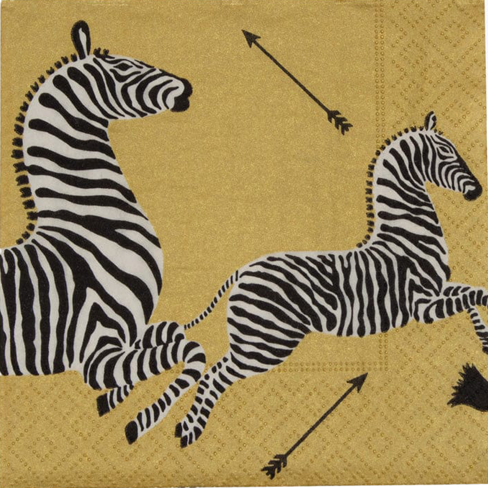 Caspari Zebras In Gold Paper Cocktail Napkins - 20pk