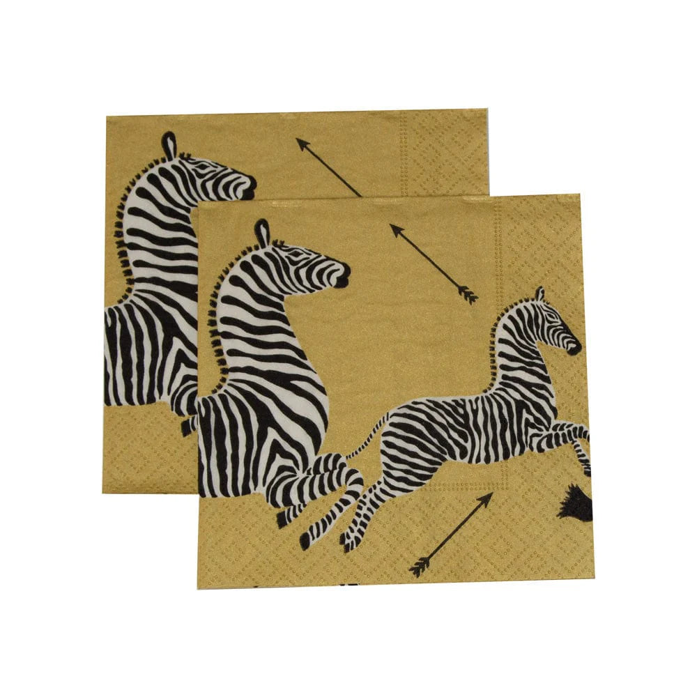 Caspari Zebras In Gold Paper Cocktail Napkins - 20pk