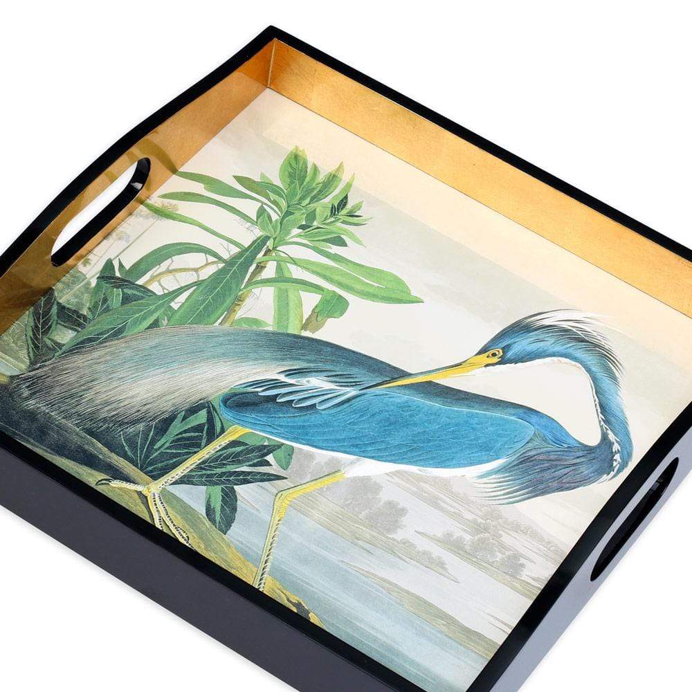 Caspari Audubon Birds Heron Lacquer Square Tray – 14"