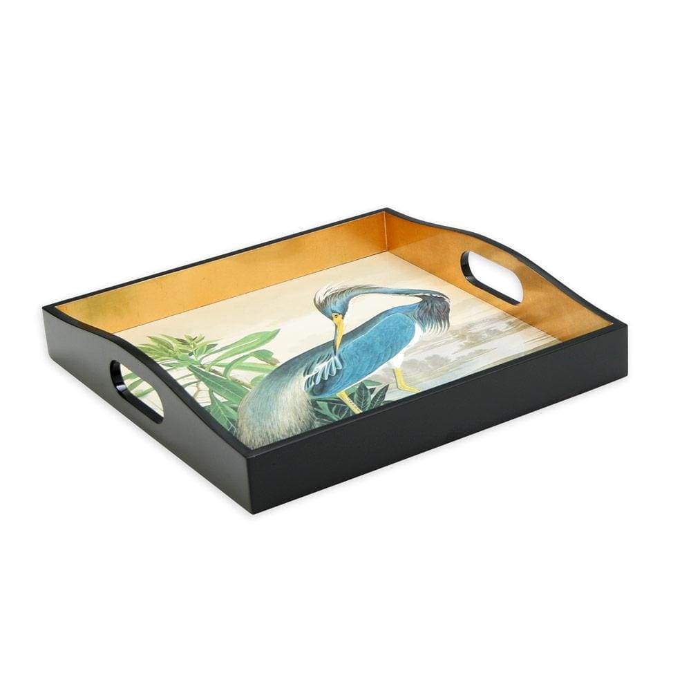 Caspari Audubon Birds Heron Lacquer Square Tray – 14"
