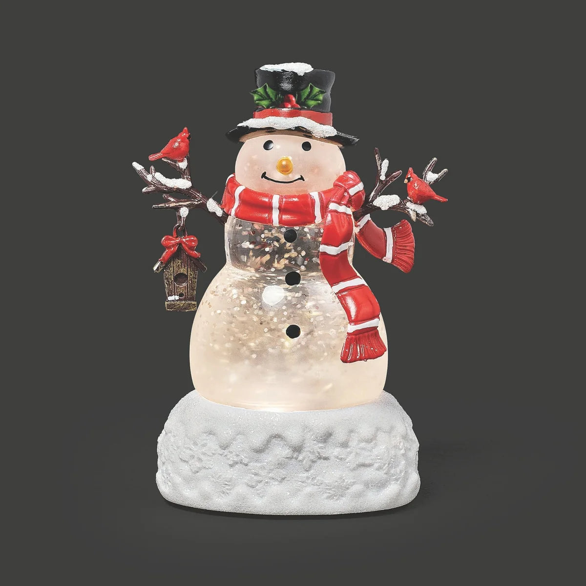 Roman Confetti Lighted Swirl Mini Snowman with Birdhouse – 5.75"