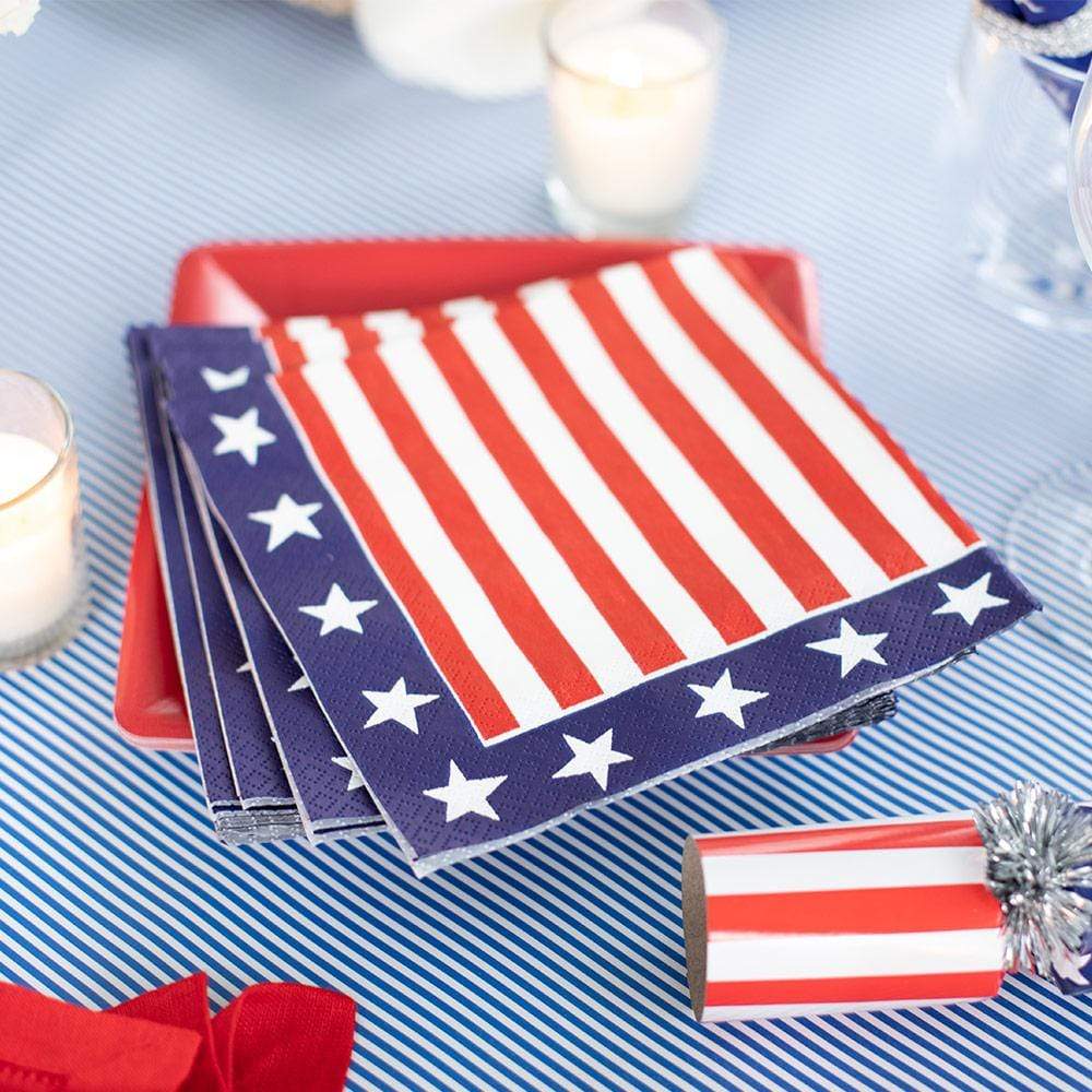 Caspari Paper Cocktail Napkins - Red White And Blue – 20pk