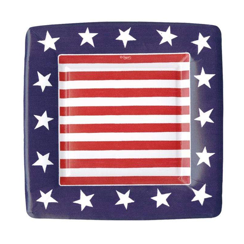 Caspari Square Paper Salad & Dessert Plates – Red White & Blue - 8pk