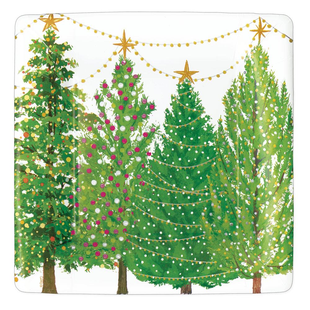 Caspari Trees With Lights Square Paper Dinner Plates - 8pk