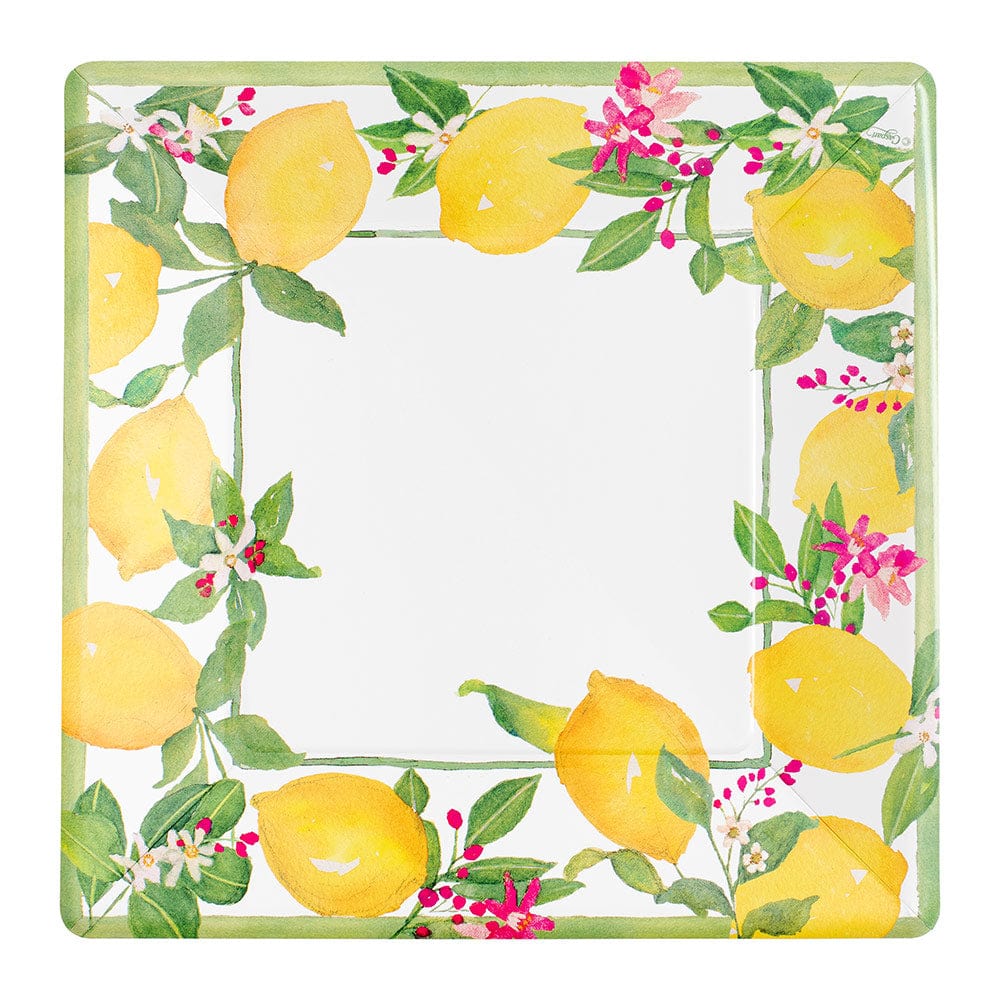 Platos de papel cuadrados Caspari Limoncello para cena - paquete de 8