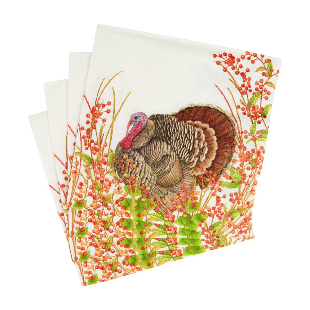 Caspari Turkey And Berries Paper Lunch Napkins – 20pk