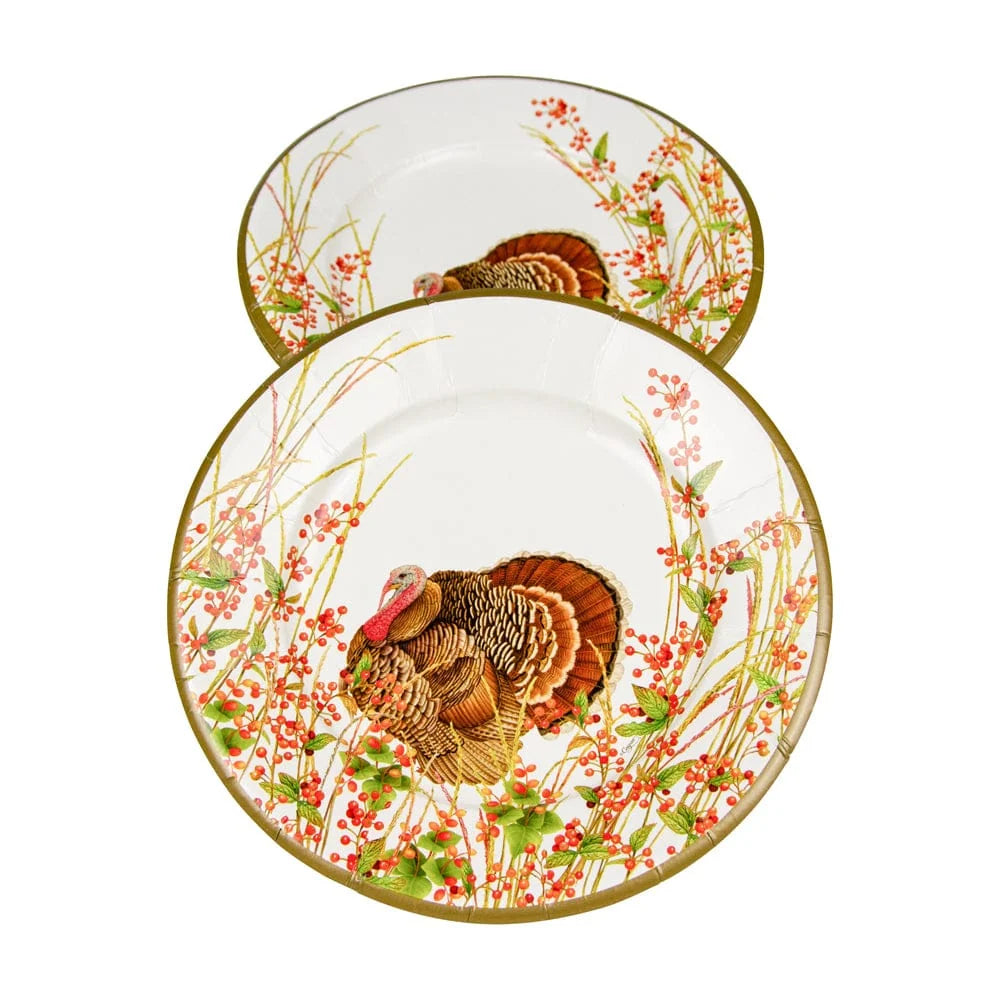 Caspari Square Paper Salad & Dessert Plates – Turkey & Berries – 8pk