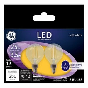 GE LED Decorative G16.5 Globe Clear Soft White Dimmable 25W Equivalent Light Bulbs – 2-Pk