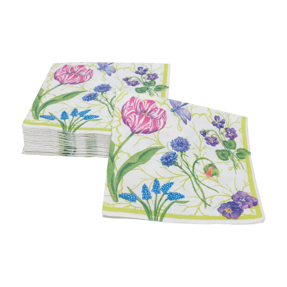 Caspari Paper Cocktail Napkins - Floral Majolica – 20pk