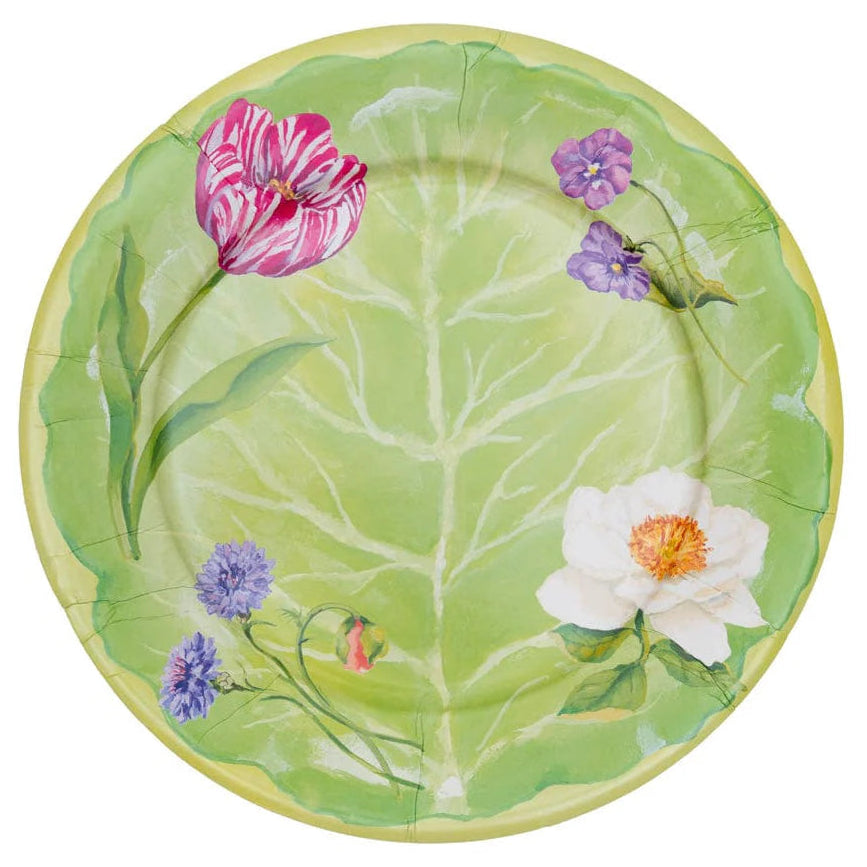 Caspari Round Paper Dinner Plates – Floral Majolica – 8pk
