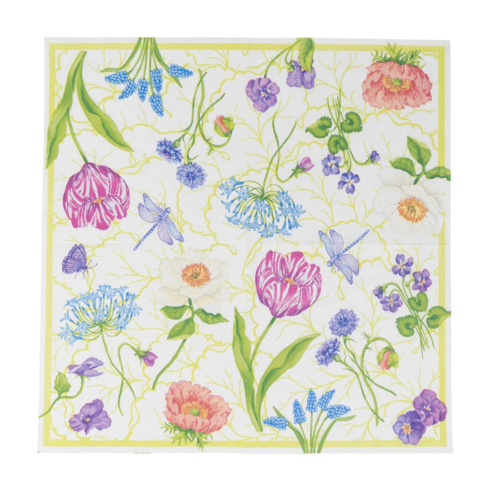 Caspari Paper Lunch Napkins - Floral Majolica – 20pk