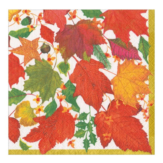 Caspari Swirling Leaves White Cocktail Napkin - 20pk