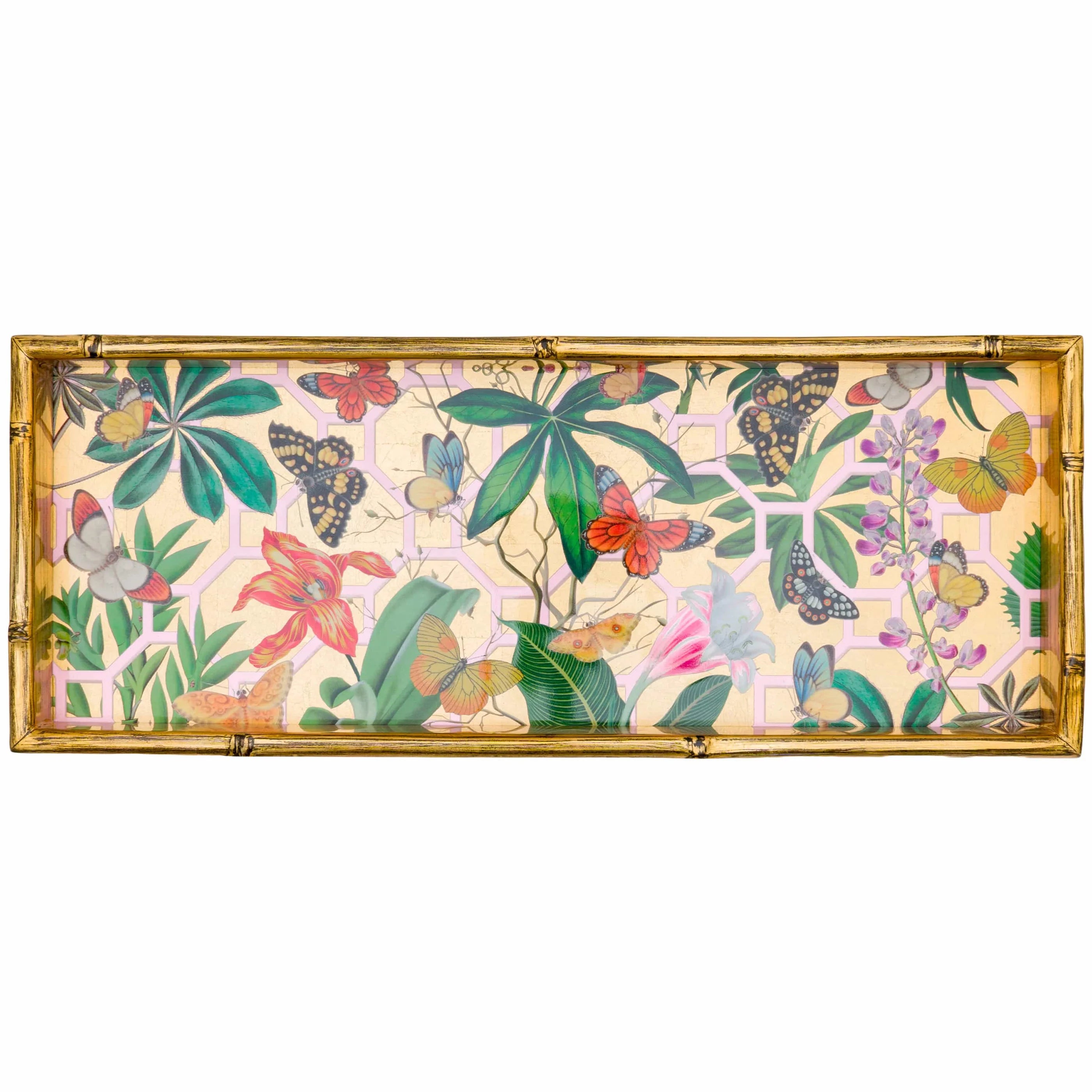 Caspari Kaleidoscope Bamboo Edge Lacquer Bar Tray – 20” x 8”