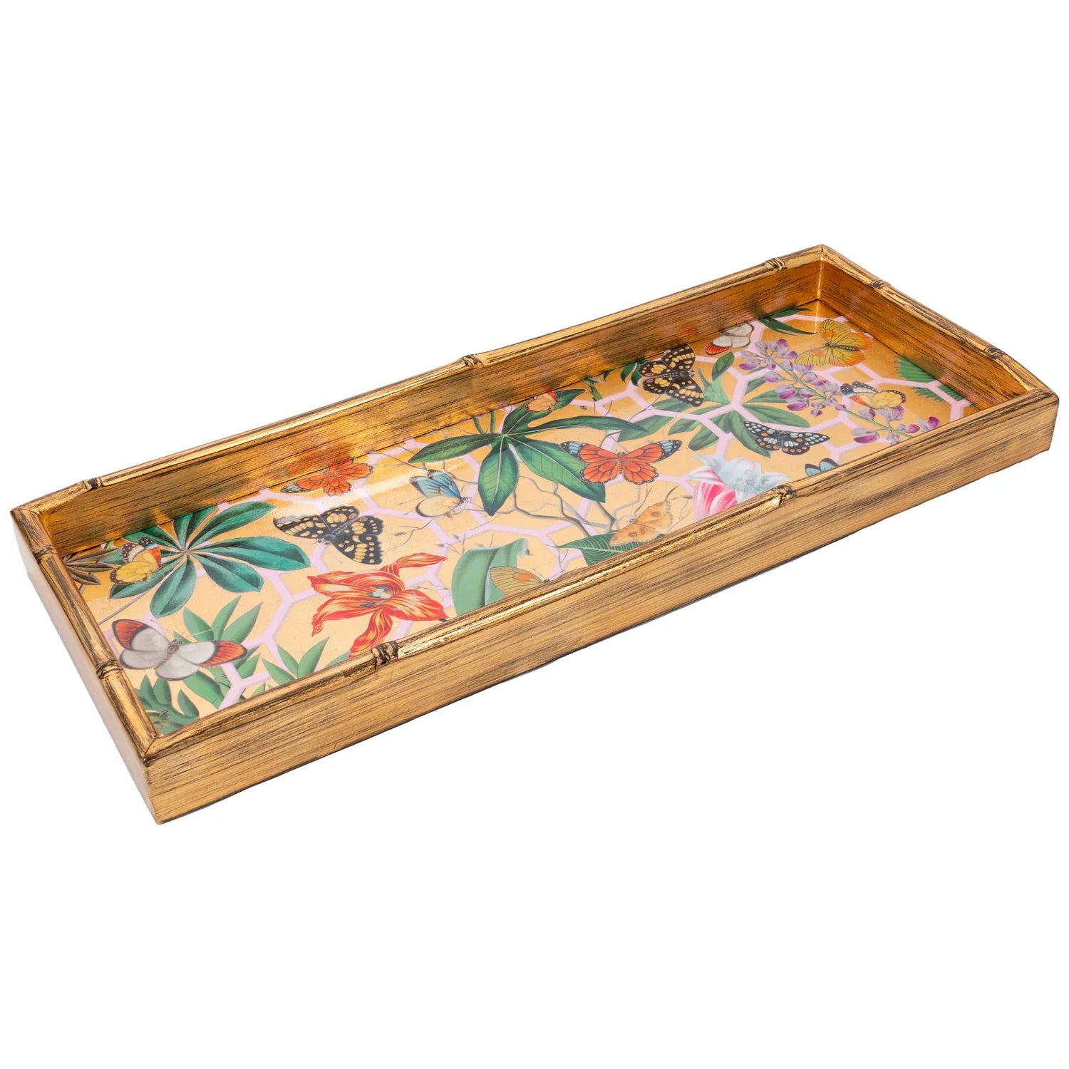 Caspari Kaleidoscope Bamboo Edge Lacquer Bar Tray – 20” x 8”