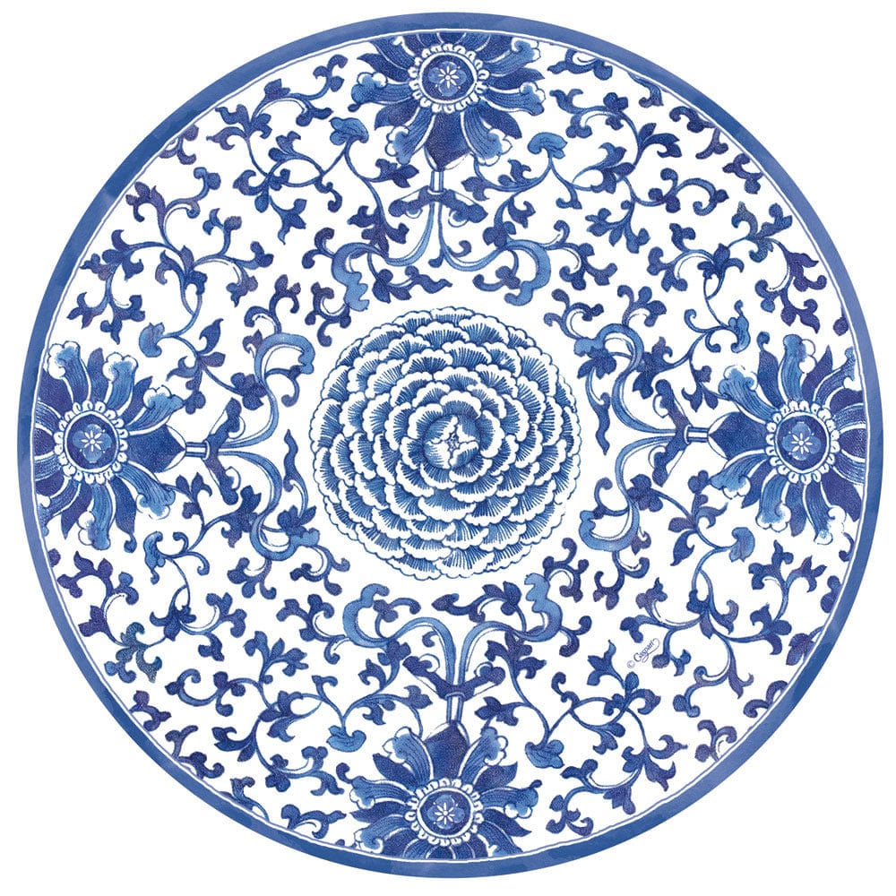 Caspari Round Paper Dinner Plates – Indigo Garden Blue/White – 8pk