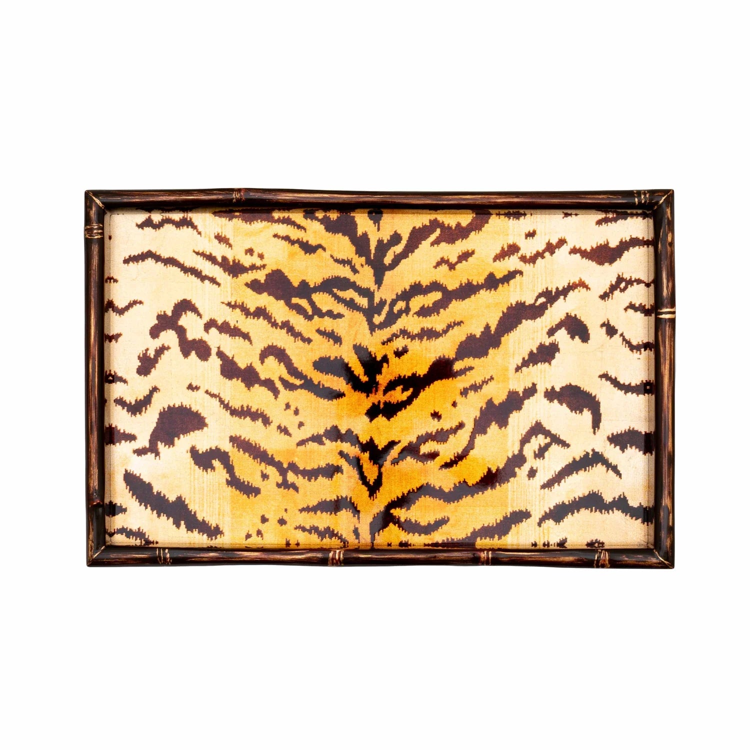 Caspari Tigre Golden Bamboo Edge Lacquer Vanity Tray - 13.75 x 9