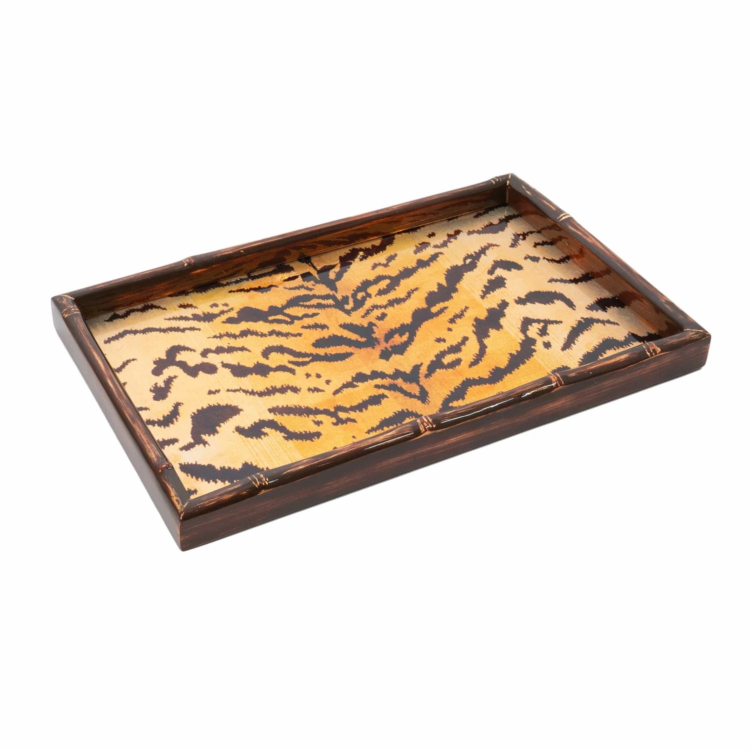 Caspari Tigre Golden Bamboo Edge Lacquer Vanity Tray - 13.75 x 9