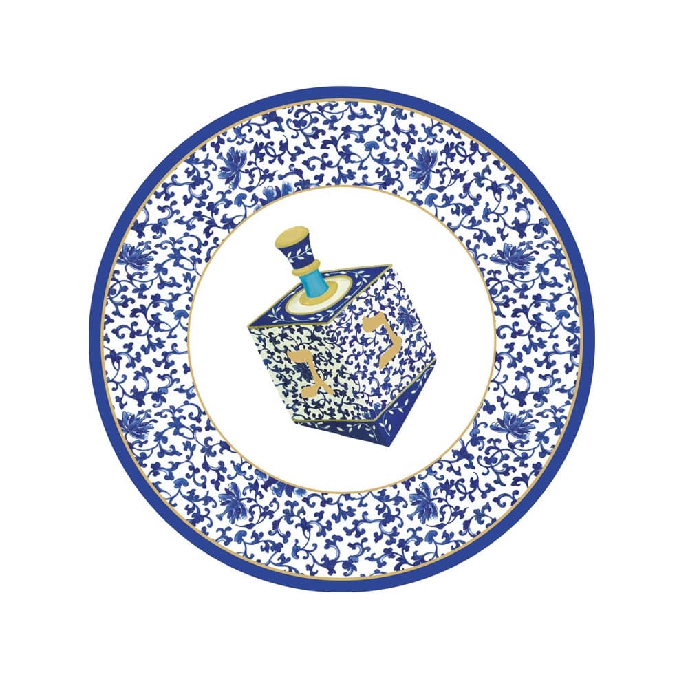Caspari Patterned Dreidels Round Paper Salad & Dessert Plates - 8pk