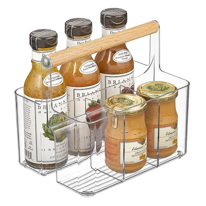 mDesign 2-Compartment Plastic Divider Caddy – Clear/Natural – 7” x 9”