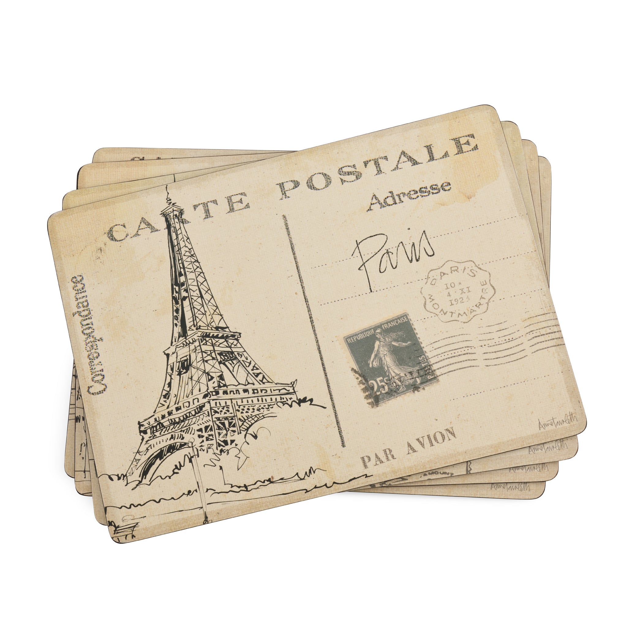 Postcard Sketches Cork Bottom Hard Placemats – Set of 4