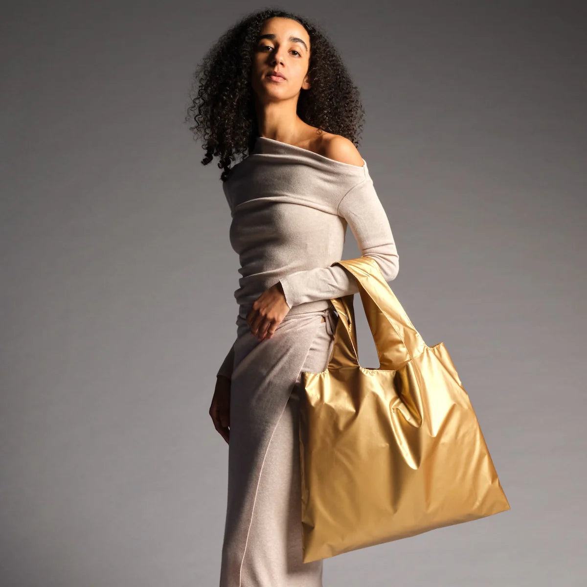 LOQI Reusable Tote Bag With Zip Pocket – Metallic Gold