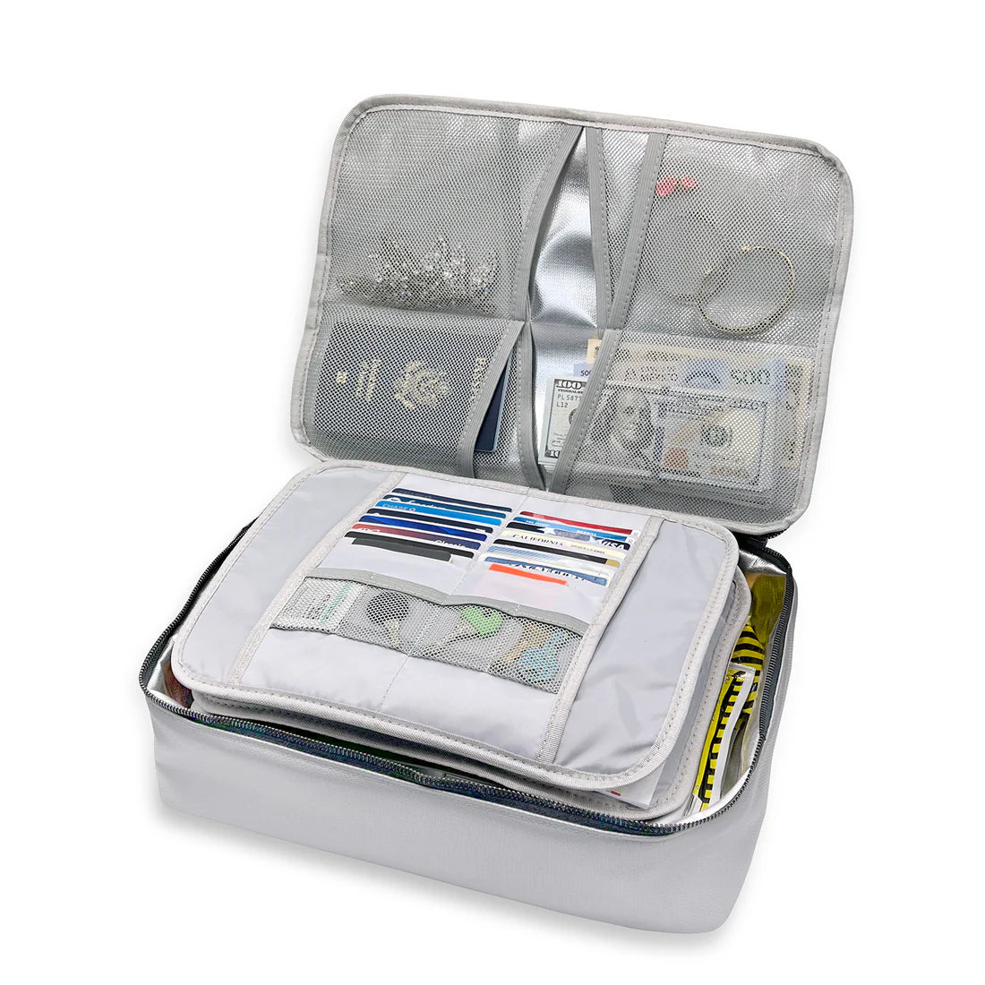 Caja blanda para documentos GETXGO ignífuga y resistente al agua - 10 cm de alto x 38 cm de ancho x 30 cm de profundidad.