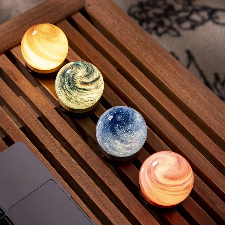 Gingko AstraGlass Light Hand Blown & Painted Artisanal Glass Orb – 3.5" – Mini Galaxy Breeze