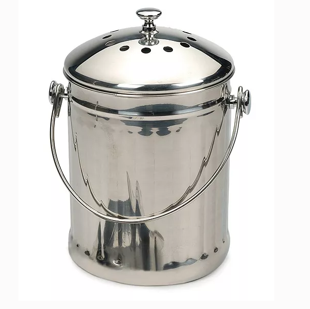 Stainless Steel Compost Pail with Odor Filter – Dishwasher Safe – 1 Gallon Capacity