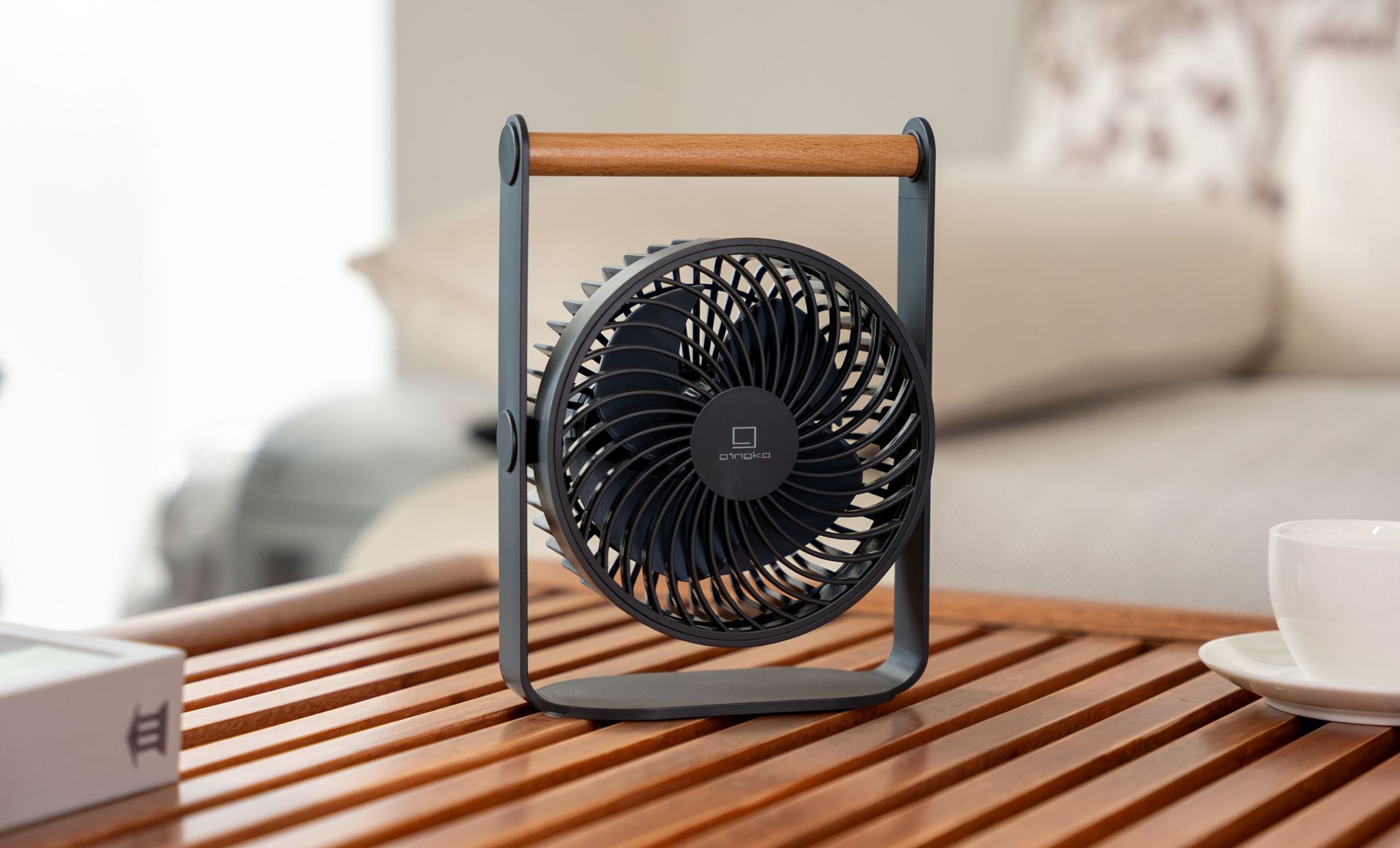 Gingko Lyra Portable Fan – Grey – 6" x 3" x 8"